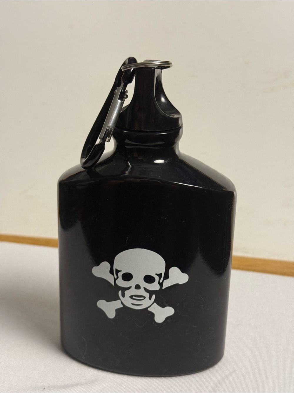 Lushlife Black Skull-Graphic Hip Flask Canteen with Carabiner
